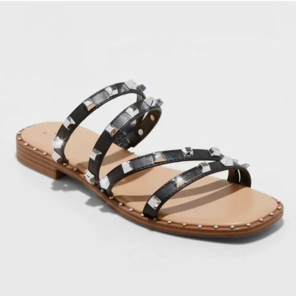 A New Day Women's Black Hollis Embellished Slide Sandals Size 8 1/2